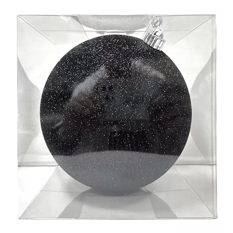 1-Count Large Black Glittered Shatterproof Ornament, 8"