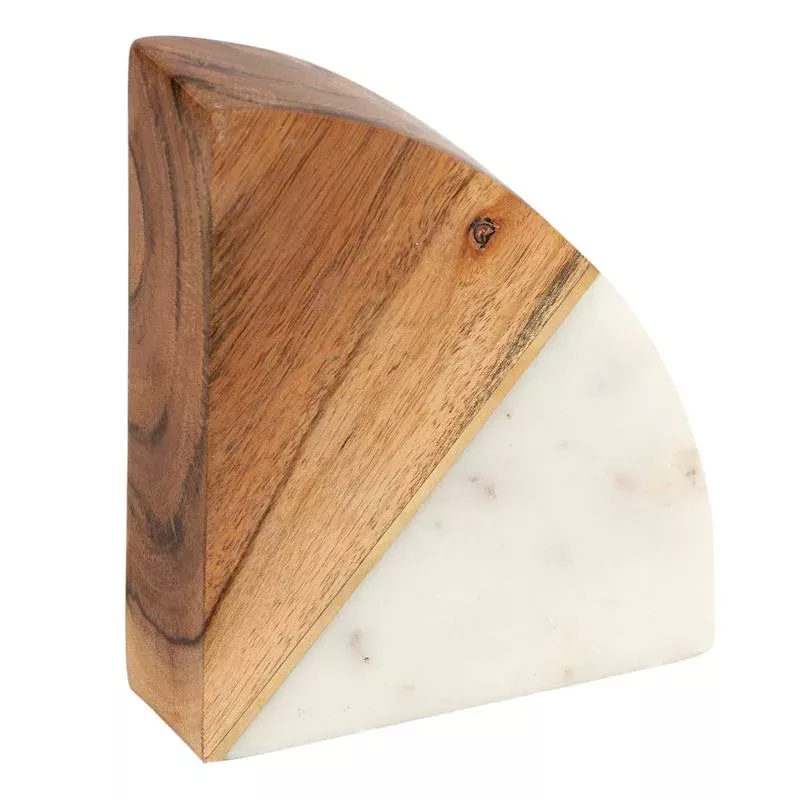 1-Piece Wood & Marble Quarter Circle Bookend