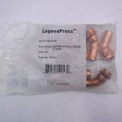 10 Pack Legend Press 450-063P 1/2″ Press 45° Elbow Copper Pipe Fitting