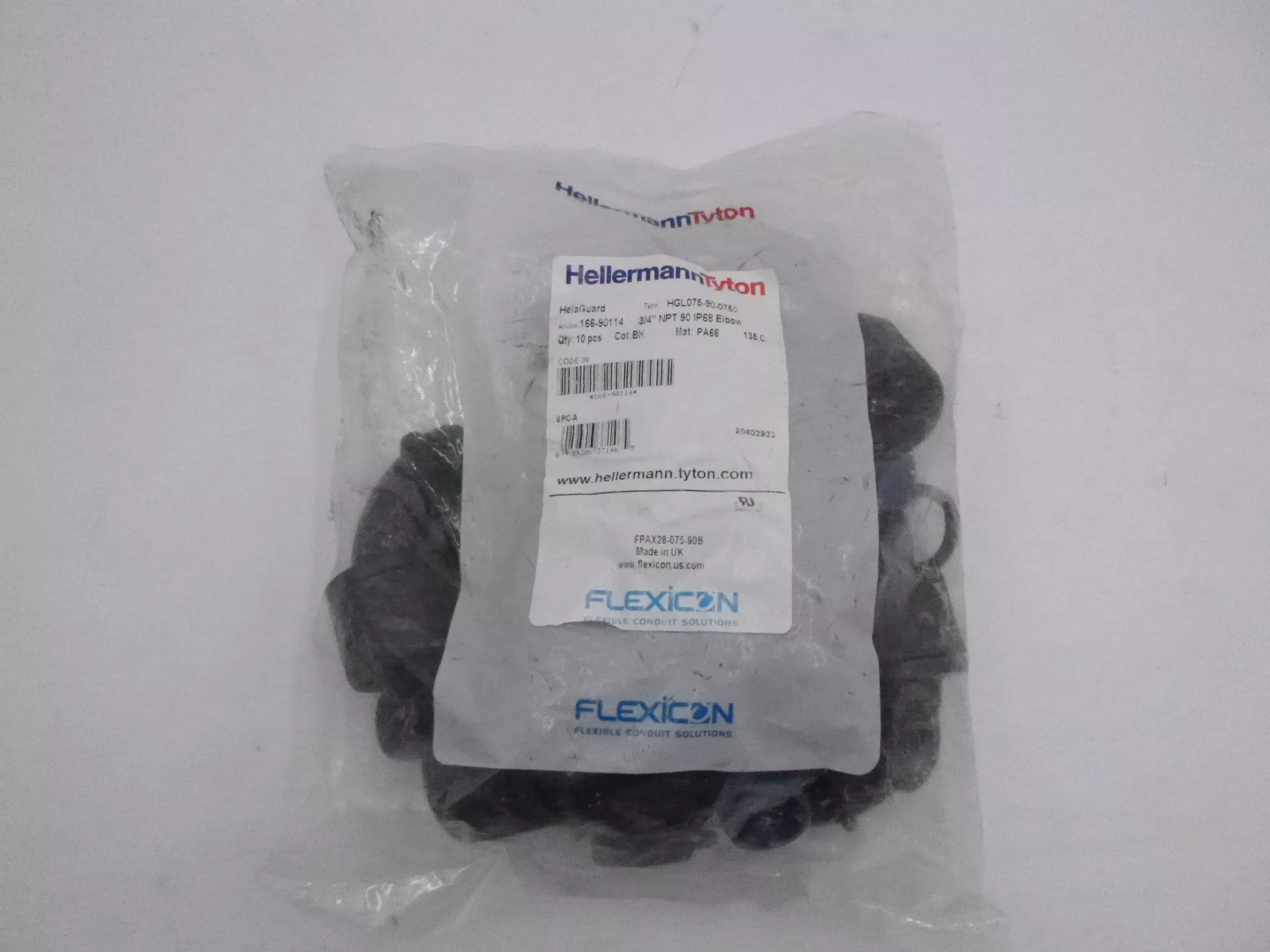 10 Pck HelaGuard NonMetallic IP68 Fitting 90-Elbow NPT Thread 3/4″ 166-90114