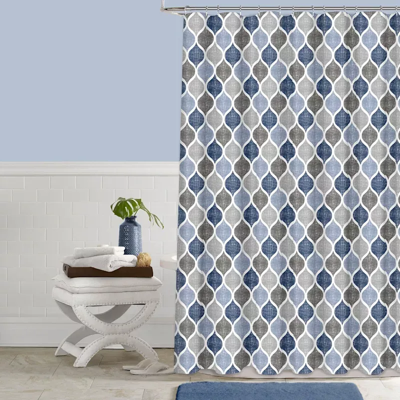 13-Piece Blue Priya Print Shower Curtain Set, 70x72