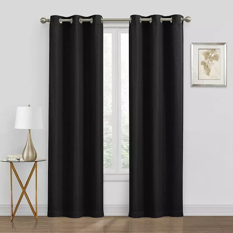2-Pack Denver Black Blackout Grommet Curtain Panel Set, 84"
