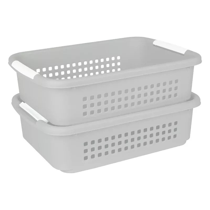 2-Pack Grey Stacked Nest Storage Basket, Large