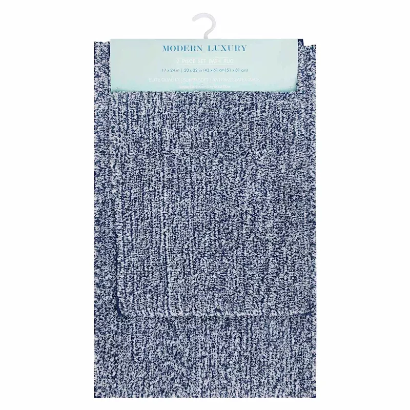 2-Piece Navy & White Tufted Bath Rug Set