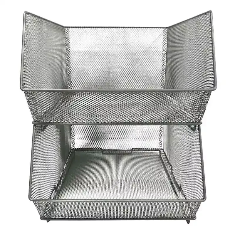 2-Piece Square Silver Metal Pantry Organizer, Large