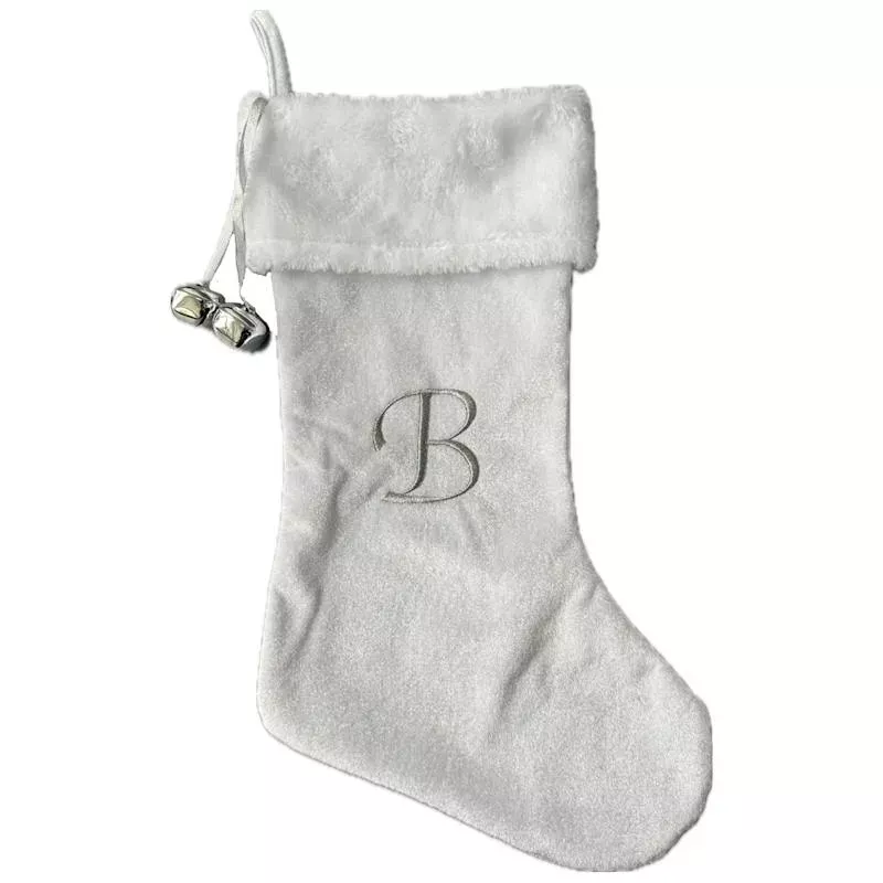 20" White Velvet Monogram Stocking, B