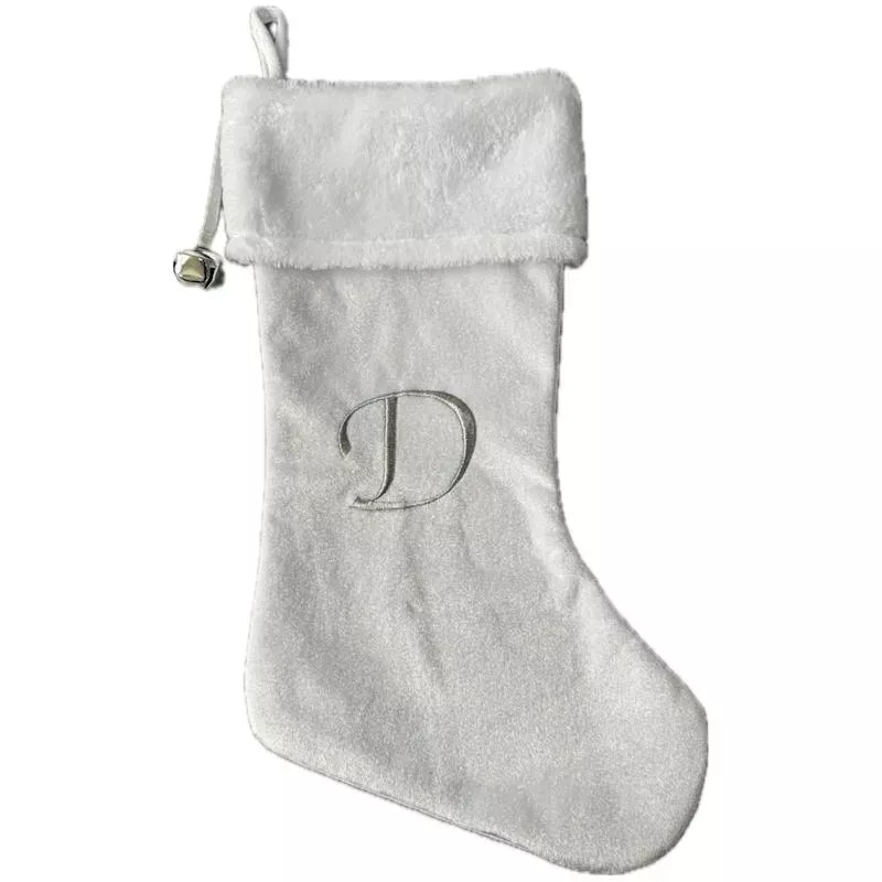 20" White Velvet Monogram Stocking, D