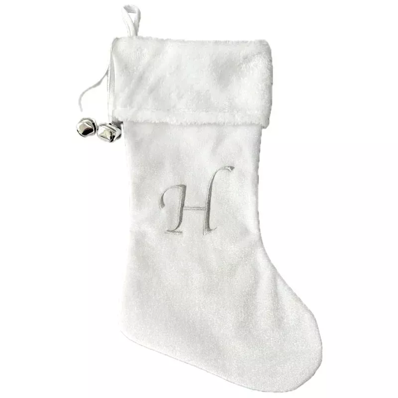 20" White Velvet Monogram Stocking, H