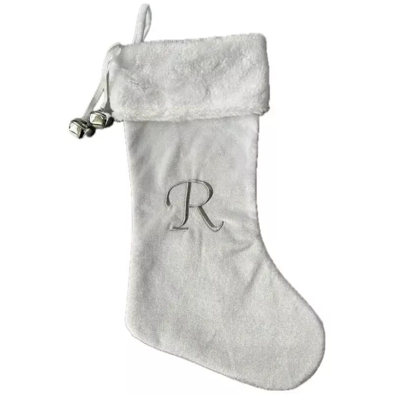 20" White Velvet Monogram Stocking, R