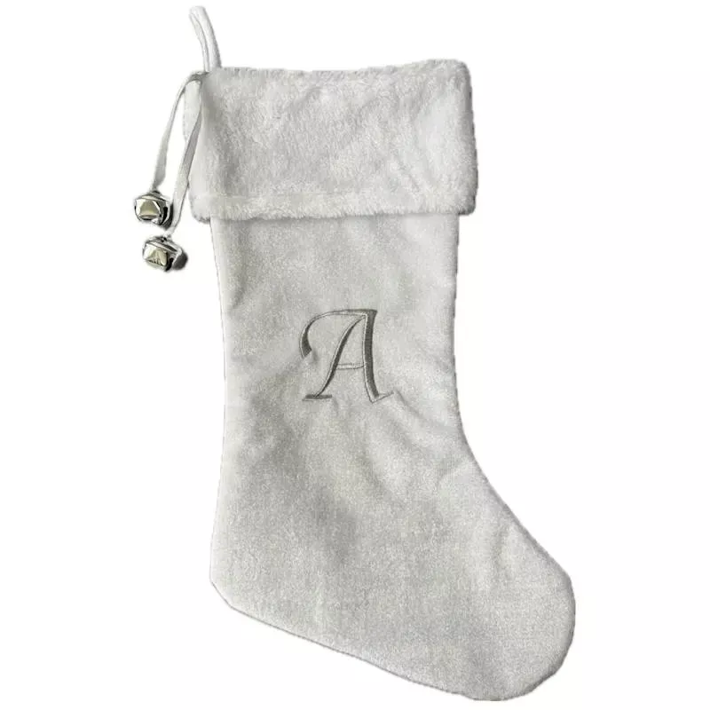 20" White Velvet Monogram Stocking, A