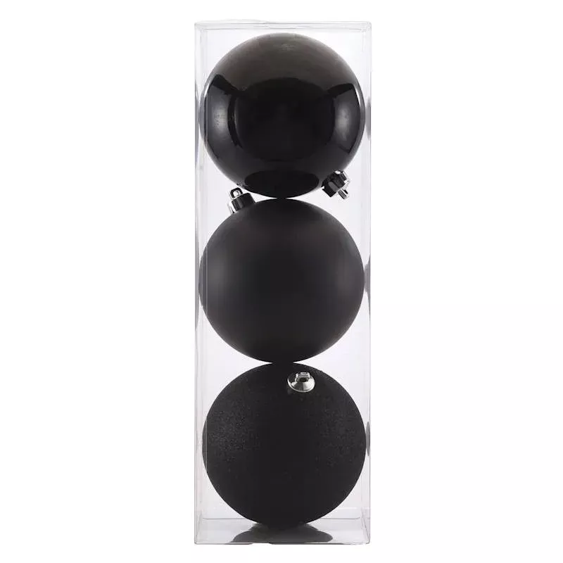 3-Count Black Mix Shatterproof Ornaments, 6"