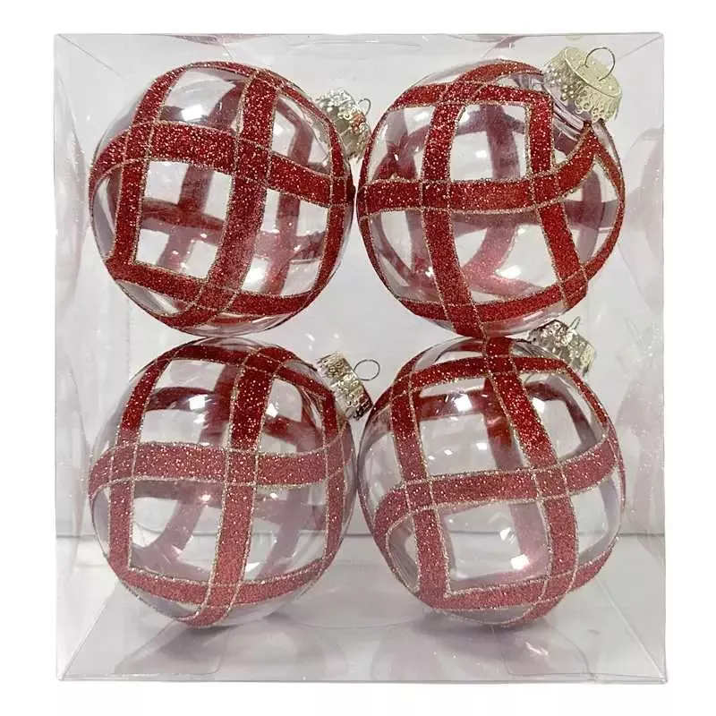 4-Count Red & Clear Ornaments, 3.9"