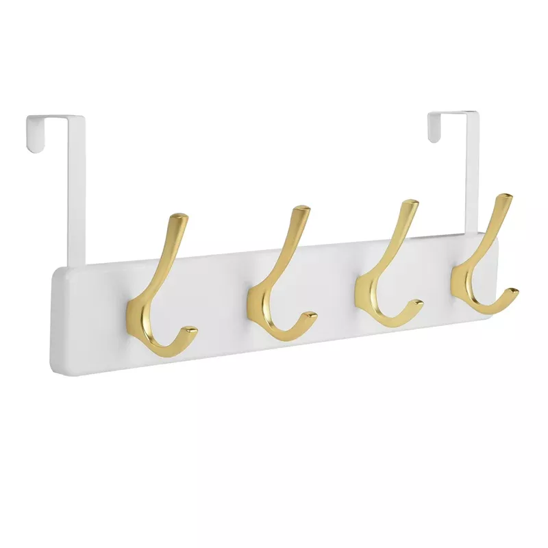 4-Hook Brushed Over the Door, Gold & White