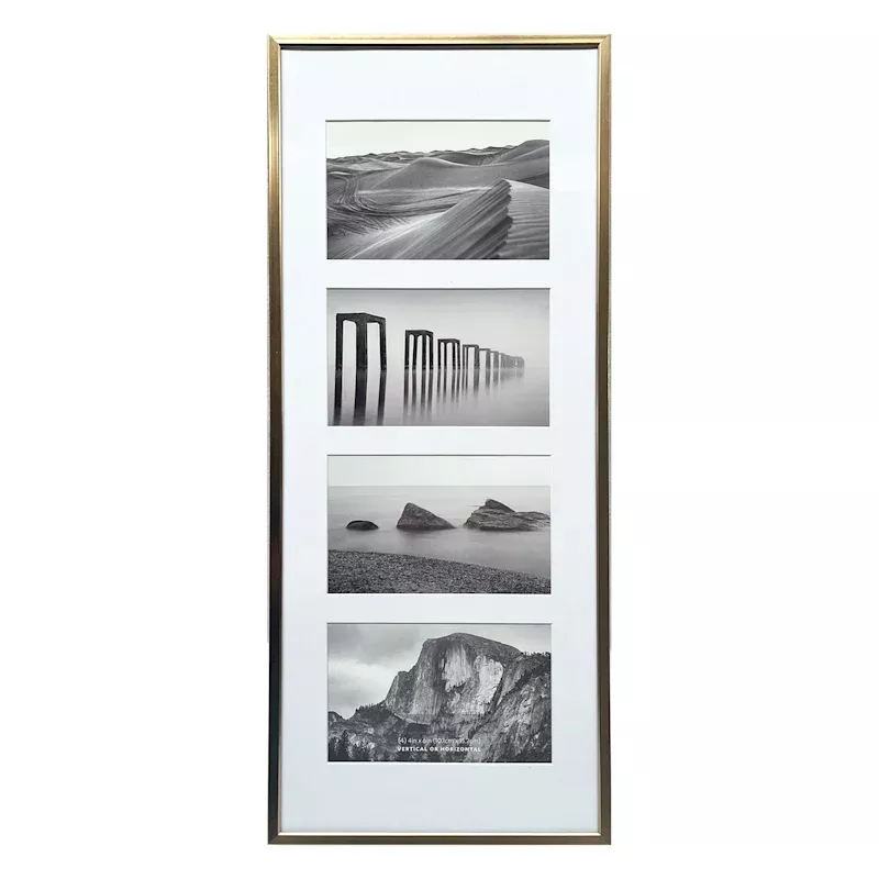 4-Opening Champagne Thin Collage Picture Frame, 8x20