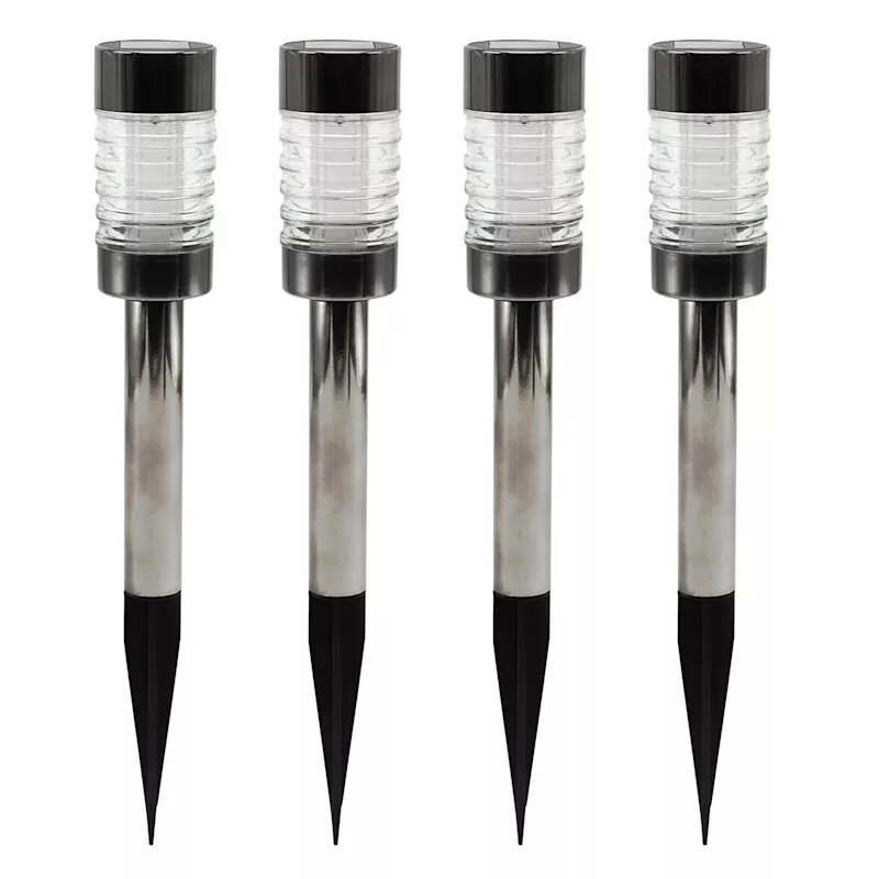 4-Pack 6-Lumen Solar Gunmetal Round Steel Solar Pathway Lights