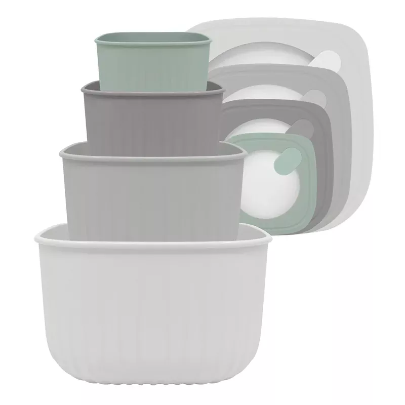 4-Piece Square Storage Bowl Containers, Light Grey