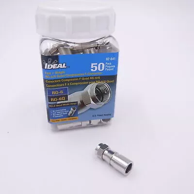 50 Pack IDEAL 92-641 Z6F Fast + Simple RG-6/6 Quad Compression F-Connector