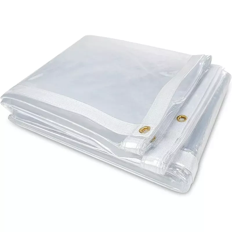 6 x 8FT Outdoor Clear Tarp Curtain Waterproof Wind-Proof 24 Mil Transparent Vinyl Tarp for Patio Pergola Garden Canopy Rainproof Anti-Tear PVC Thick Cover with Grommets