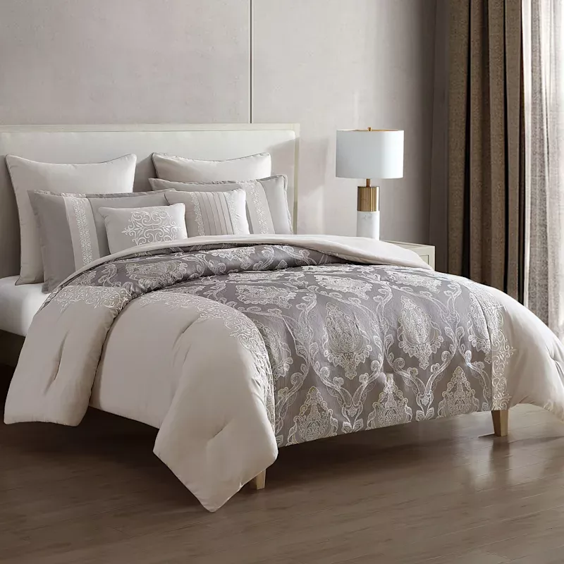 7-Piece Kinsley Grey Comforter Set, Full/Queen