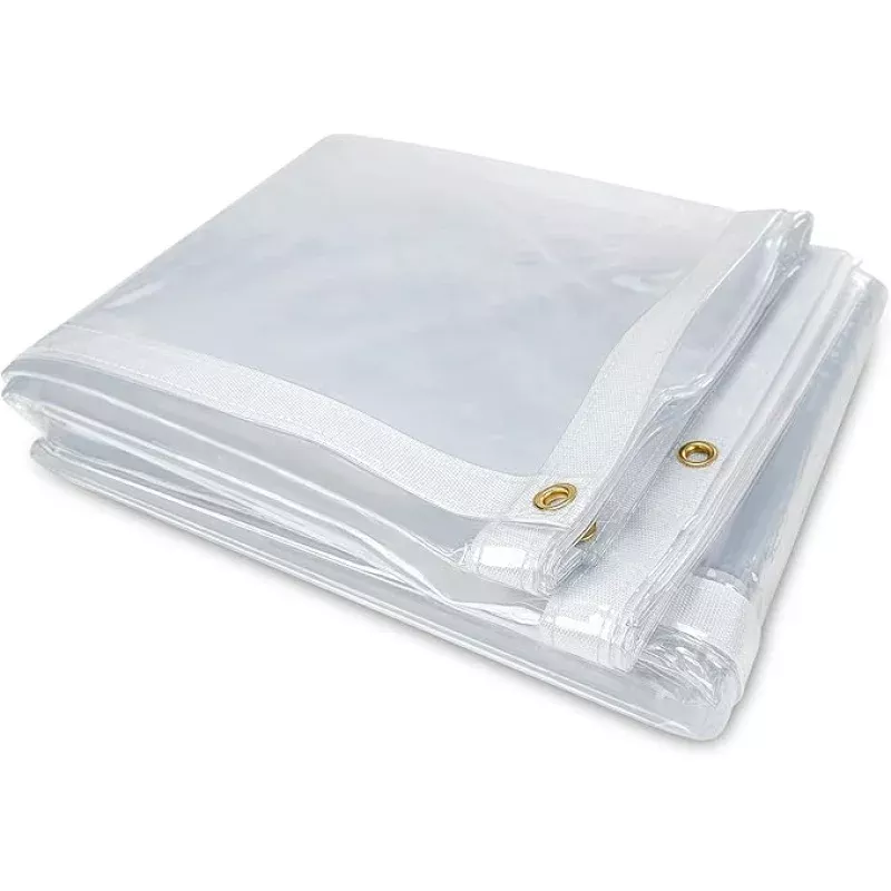7 x 9FT Outdoor Clear Tarp Curtain Waterproof Wind-Proof 24 Mil Transparent Vinyl Tarp for Patio Pergola Garden Canopy Rainproof Anti-Tear PVC Thick Cover with Grommets