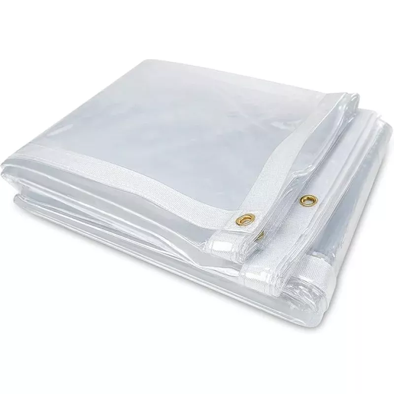 8 x 20FT Outdoor Clear Tarp Curtain Waterproof Wind-Proof 24 Mil Transparent Vinyl Tarp for Patio Pergola Garden Canopy Rainproof Anti-Tear PVC Thick Cover with Grommets