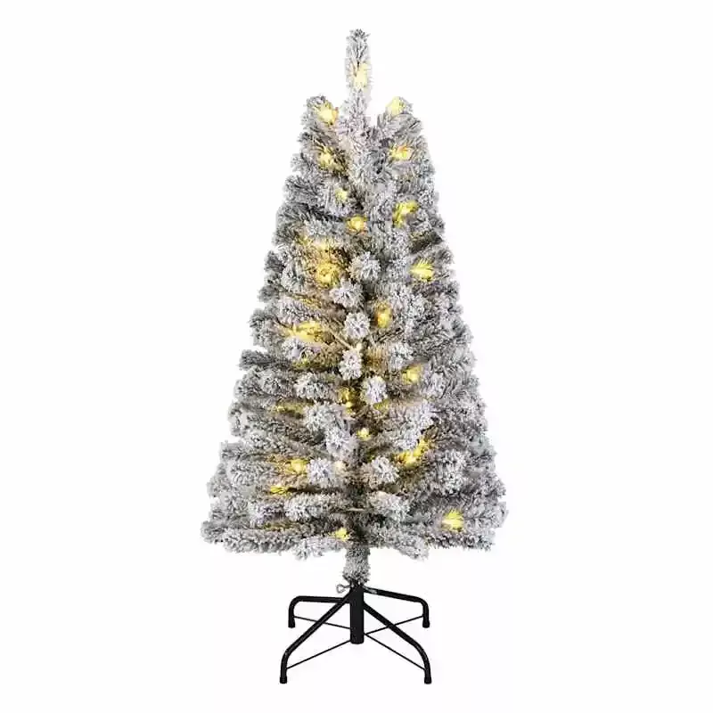 (A11) Pre-Lit Flocked Aurora Fir Tree, 4'