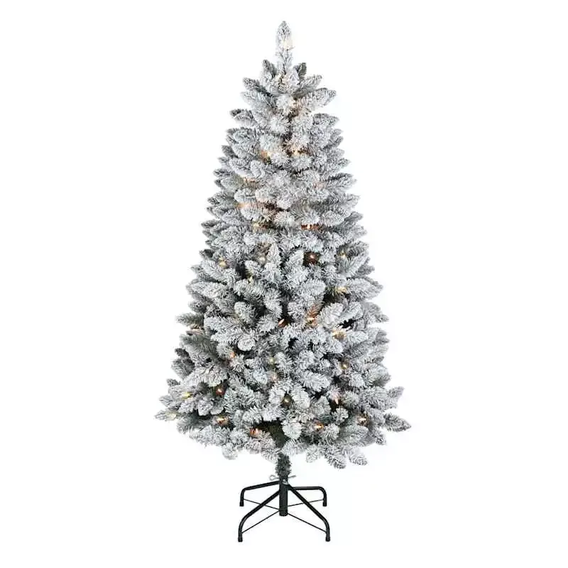 (A21) Pre-Lit Flocked Canadian Fir Tree, 5'