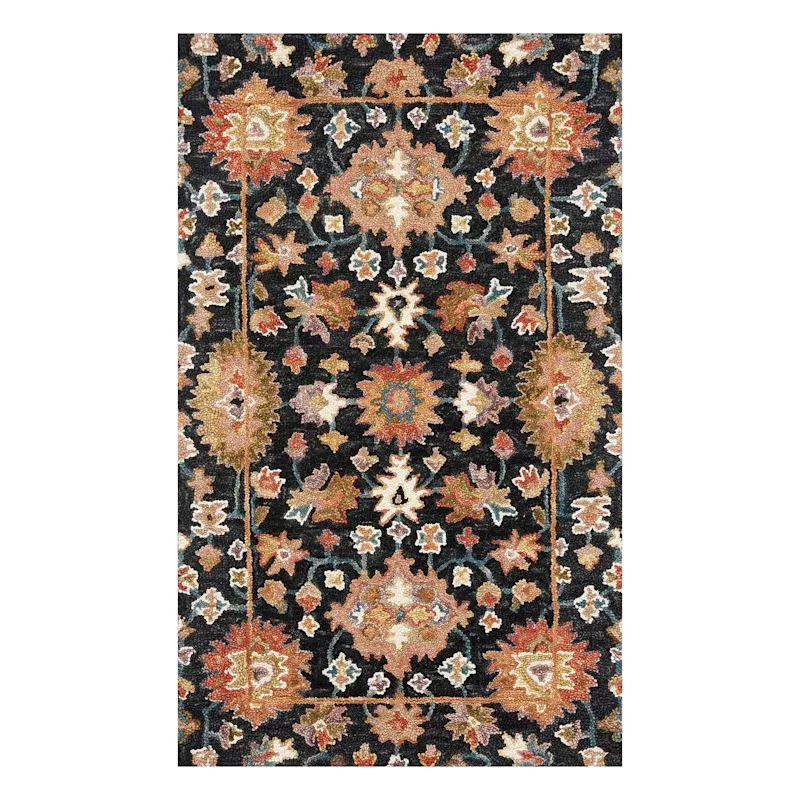 (A510) Pierce Black & Multicolor Floral Design Accent Rug, 3x5