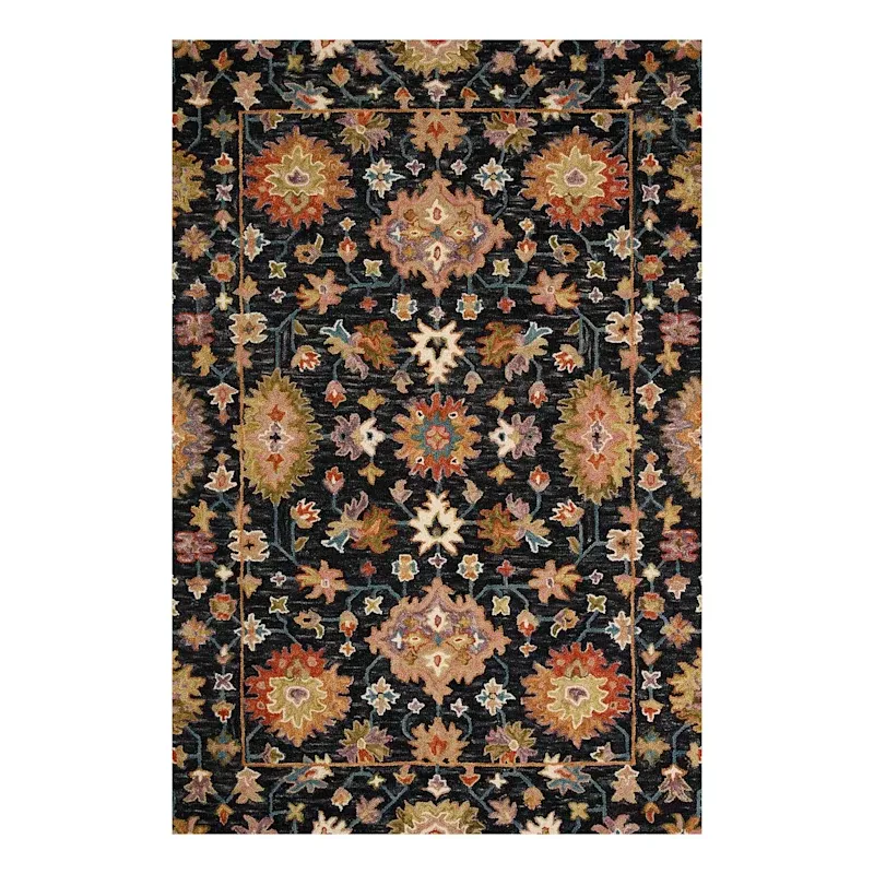 (A510) Pierce Black & Multicolor Floral Design Area Rug, 5x7