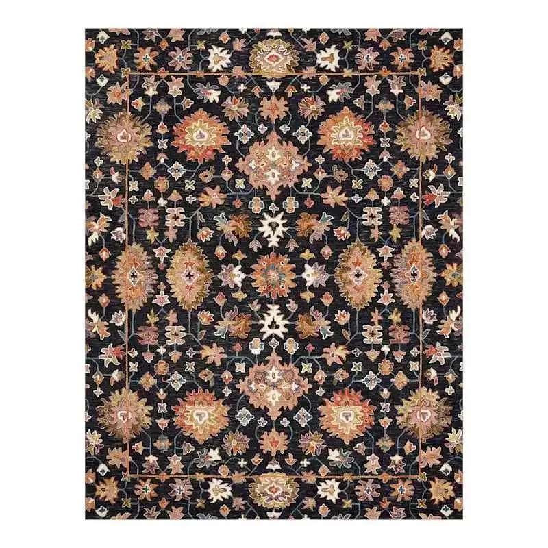 (A510) Pierce Black & Multicolor Floral Design Area Rug, 8x10
