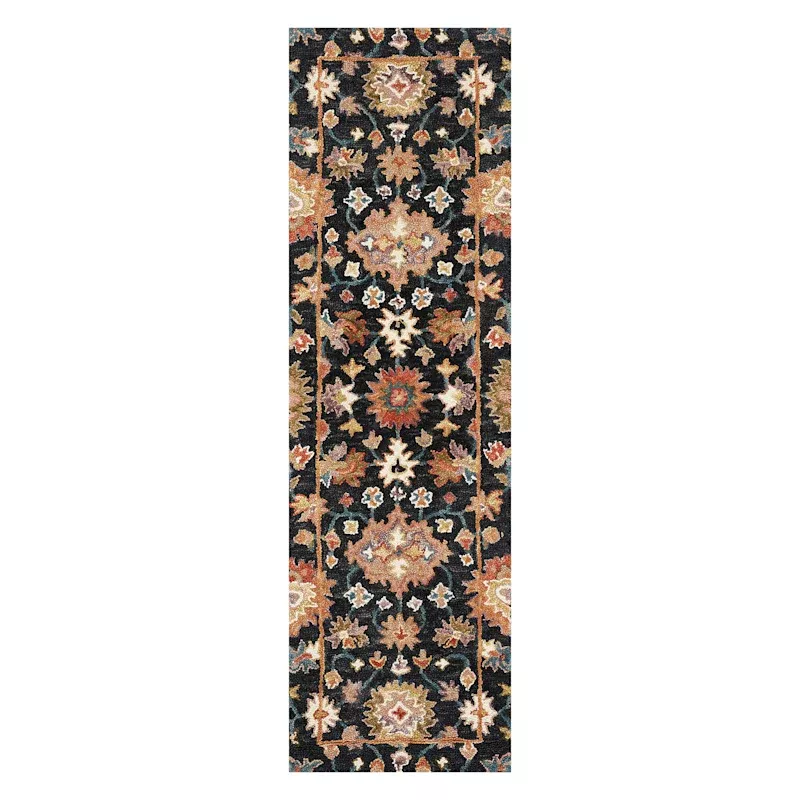 (A510) Pierce Black & Multicolor Floral Design Runner, 2x7
