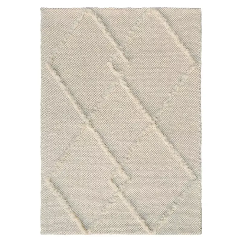 (A514) Ivory Diamond Patterned Wool Area Rug, 5x7