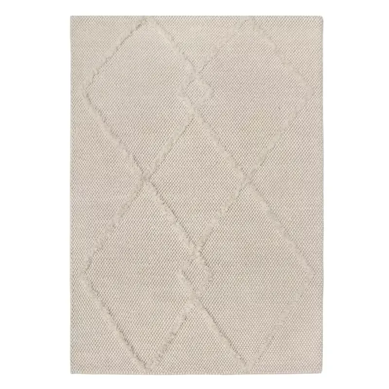 (A514) Ivory Diamond Patterned Wool Area Rug, 8x10
