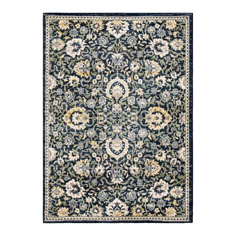 (A519) Olivia Navy Floral Area Rug, 5x7
