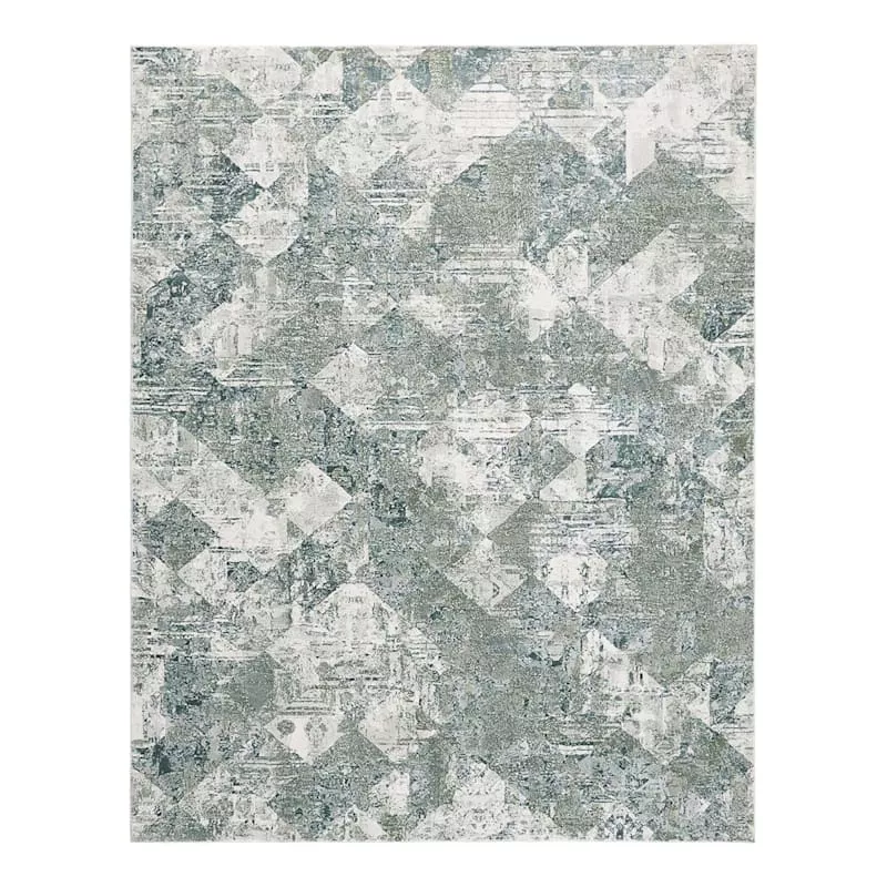 (A524) Sofia Green & Silver Area Rug, 7x10