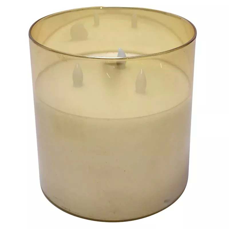 Amber Glass LED Pillar Candle with Timer, 6"