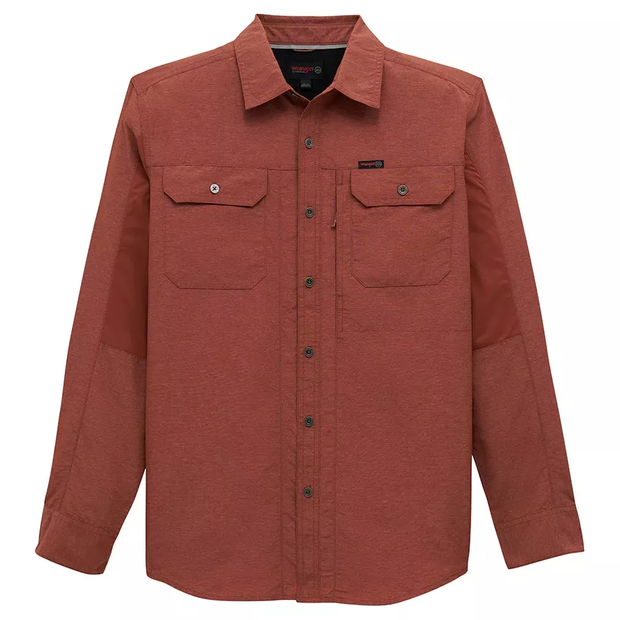 ATG by Wrangler Men's Mixed Material Long Sleeve Shirt - Mahogany