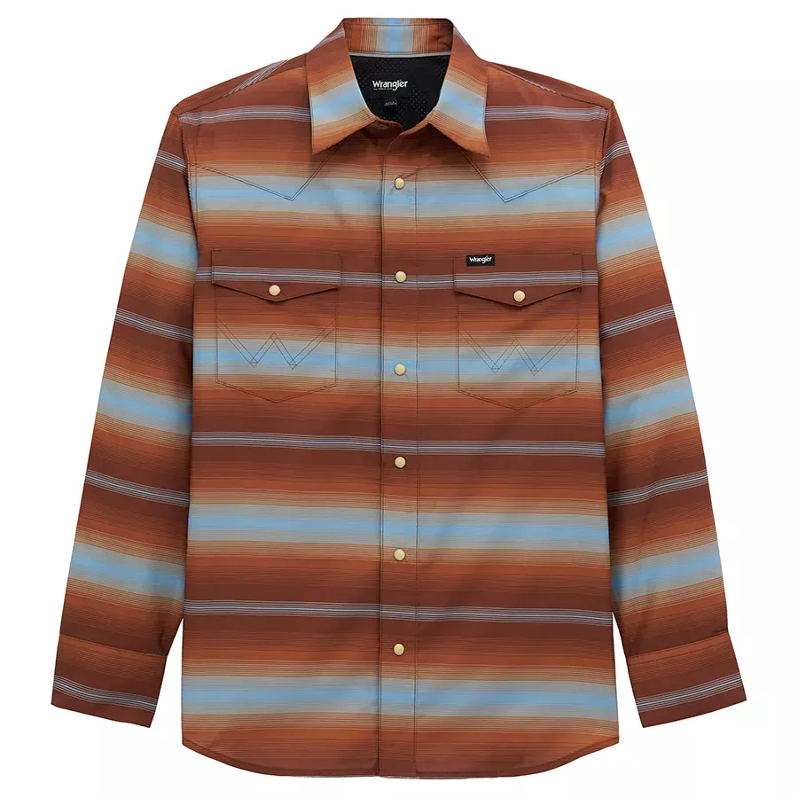 ATG by Wrangler Men's Technical Long Sleeve Shirt - Sepia Stripe