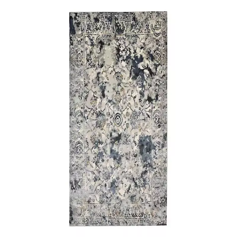 (B551) Magnolia Blue Vintage Floral Runner, 2x7