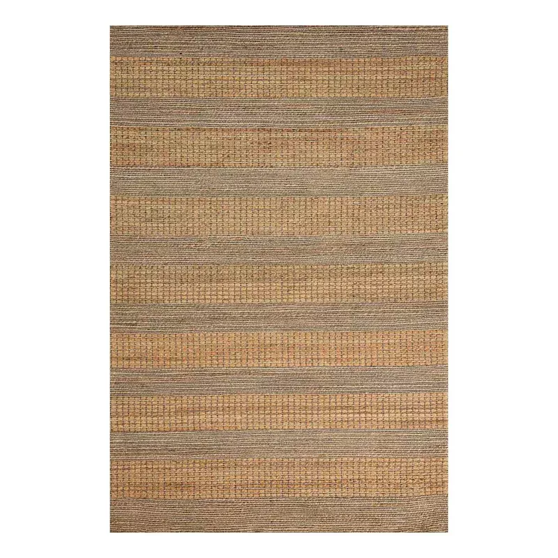 (B870) Aaron Brown & Natural Striped Jute Area Rug, 5x7