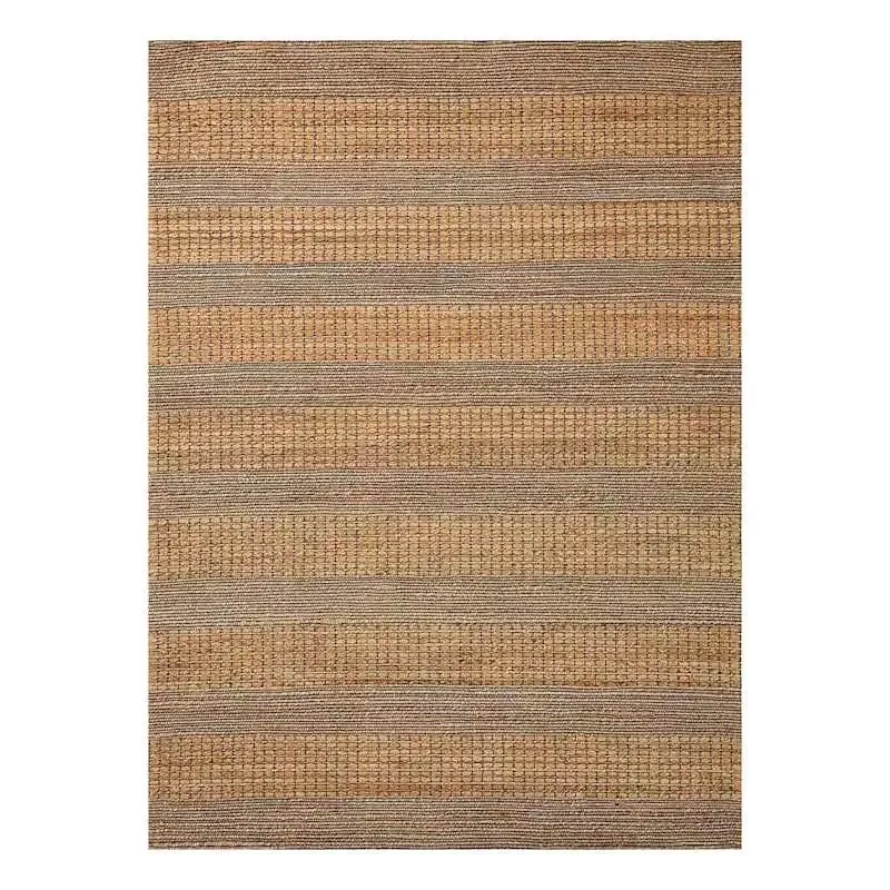 (B870) Aaron Brown & Natural Striped Jute Area Rug, 8x10