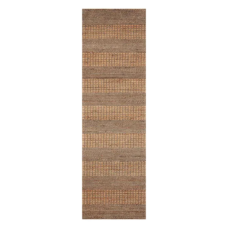 (B870) Aaron Brown & Natural Striped Jute Runner, 2x7