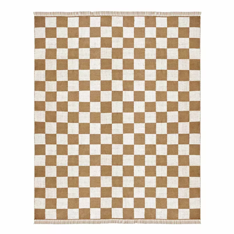 (B871) Brown & Natural Checkered Jute Area Rug, 8x10