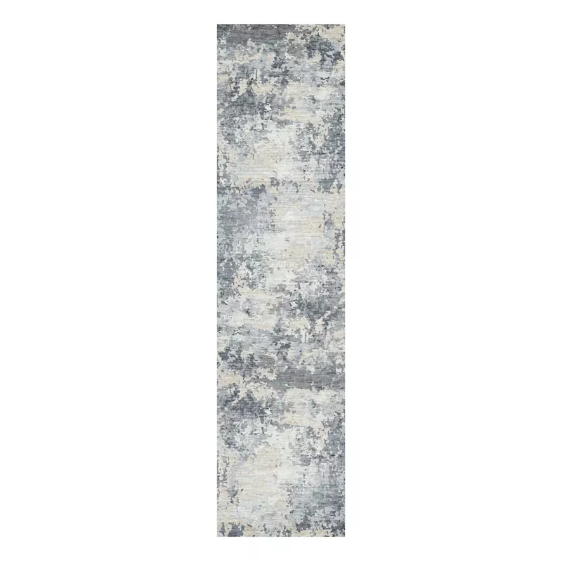 (B875) Dove Grey Splash Patterned Washable Runner, 2x8