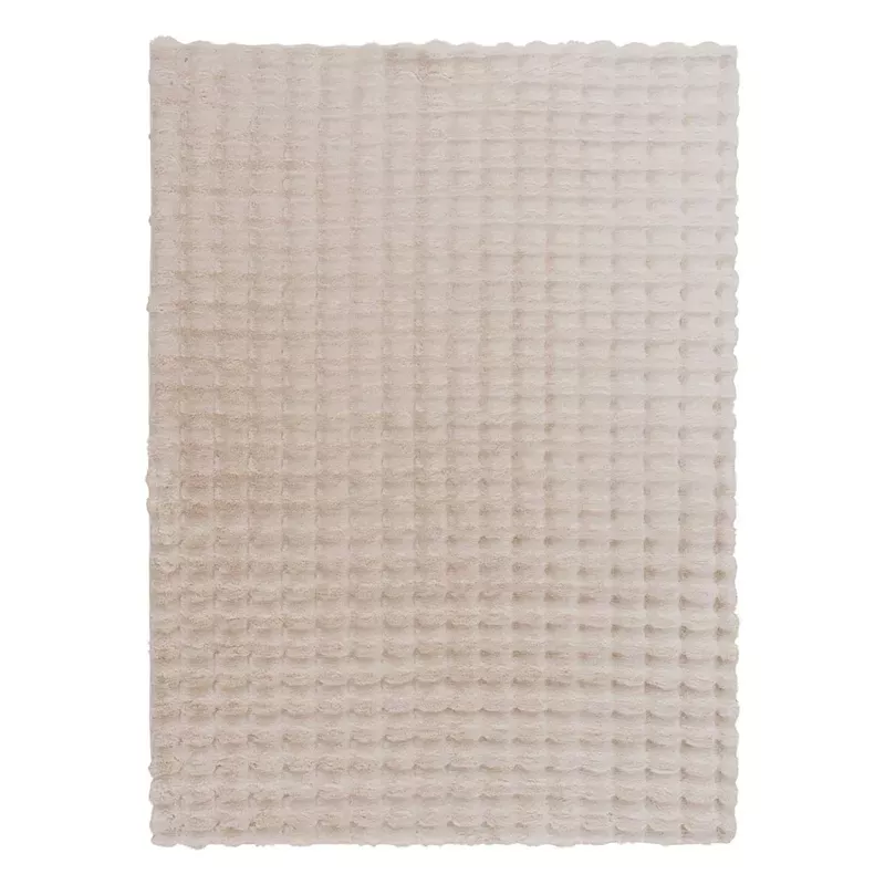 (B883) Beige Bebel Faux Fur Shag Area Rug, 5x7