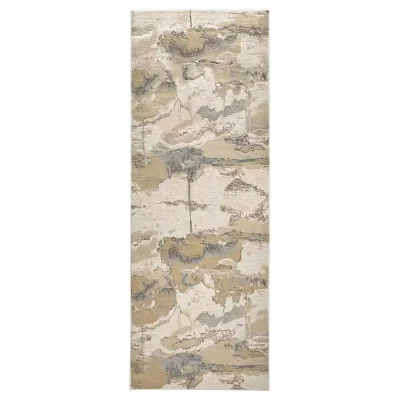 (B889) Aurora Neutral Abstract Runner, 3x8