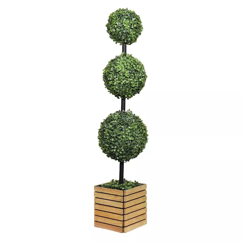 Ball Topiary in Wooden Vessel, 40"