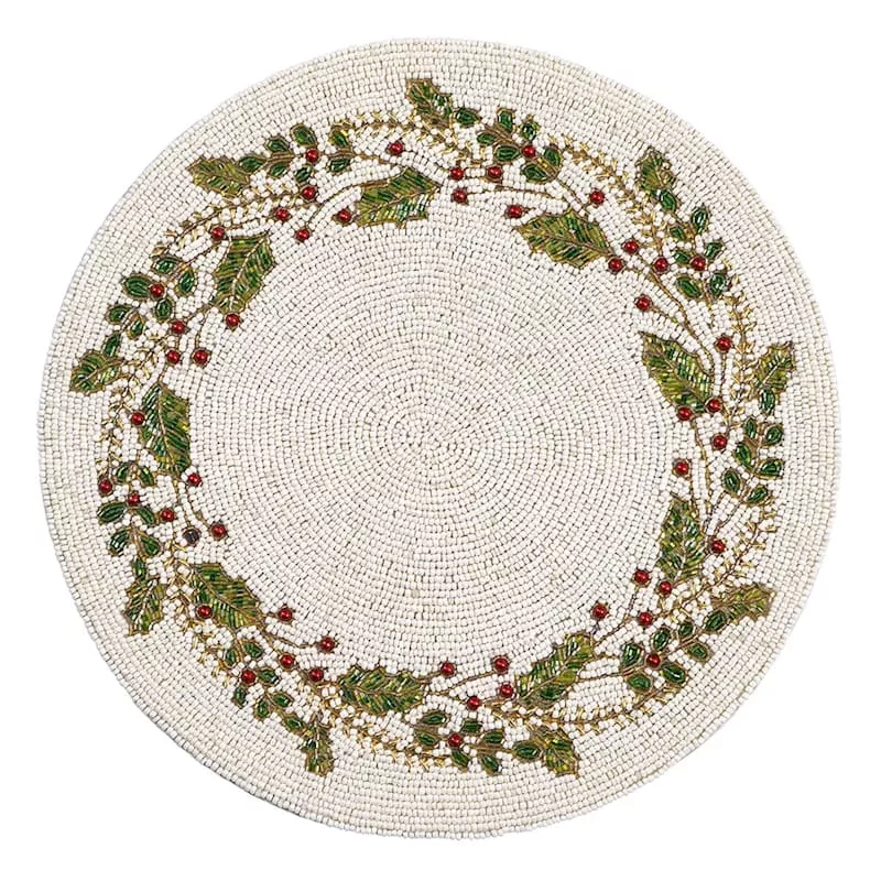 Beaded Mistletoe Placemat, 14"