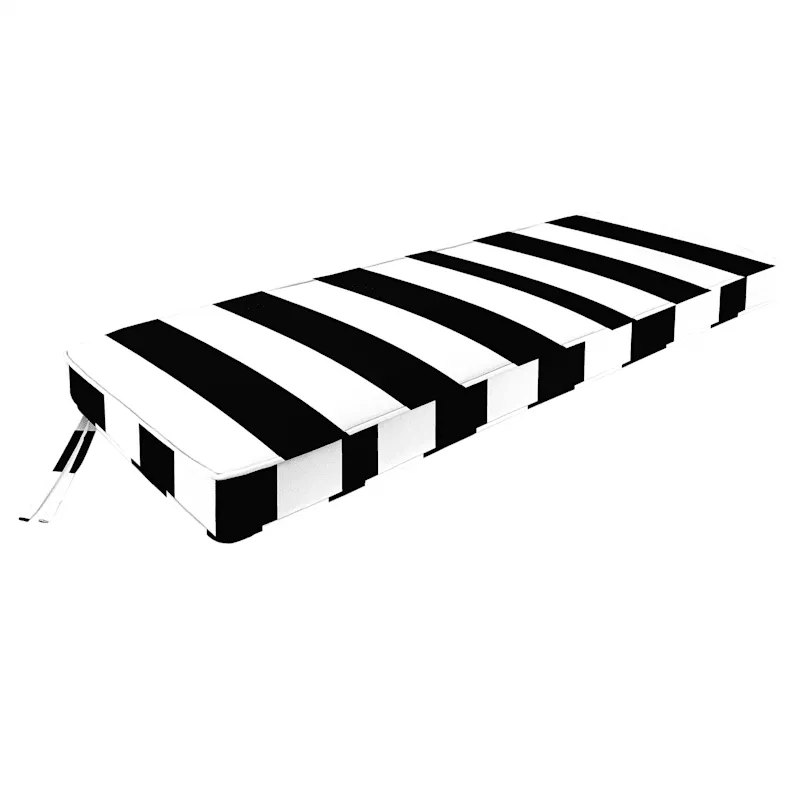 Black Awning Stripe Outdoor Bench Cushion