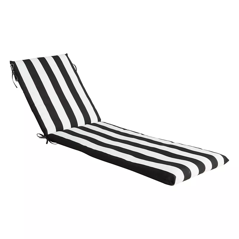 Black Awning Stripe Outdoor Chaise Lounge Cushion